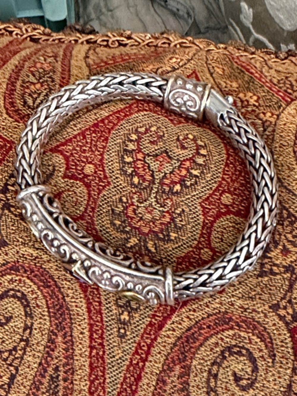 Intricate Sterling Silver Braided Women's Bracelet amethyst and peridot - Picture 5 of 17
